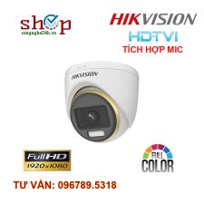 Camera HDTVI Dome 2.0 Megapixel HIKVISION DS-2CE70DF3T-PFS có màu ban đêm, tích hợp MIC