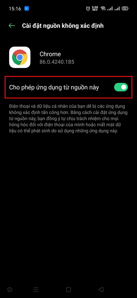 a Cấp quyền cài đặt cho ứng dụng