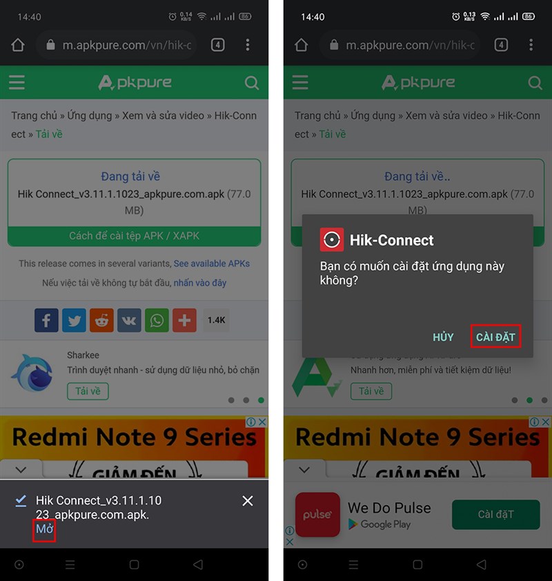 Mở file và nhấn cài đặt Mở file và nhấn cài đặt
