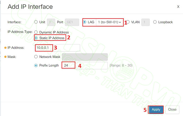 cấu hình IP cho LAG Interface