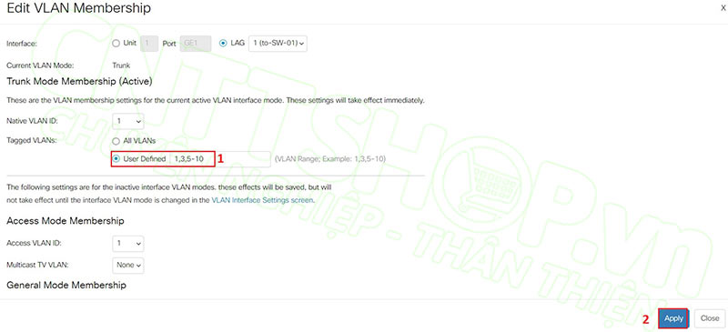 cấu hình allowed các vlan trên cổng trunk