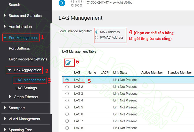 truy cập vào menu LAG Management