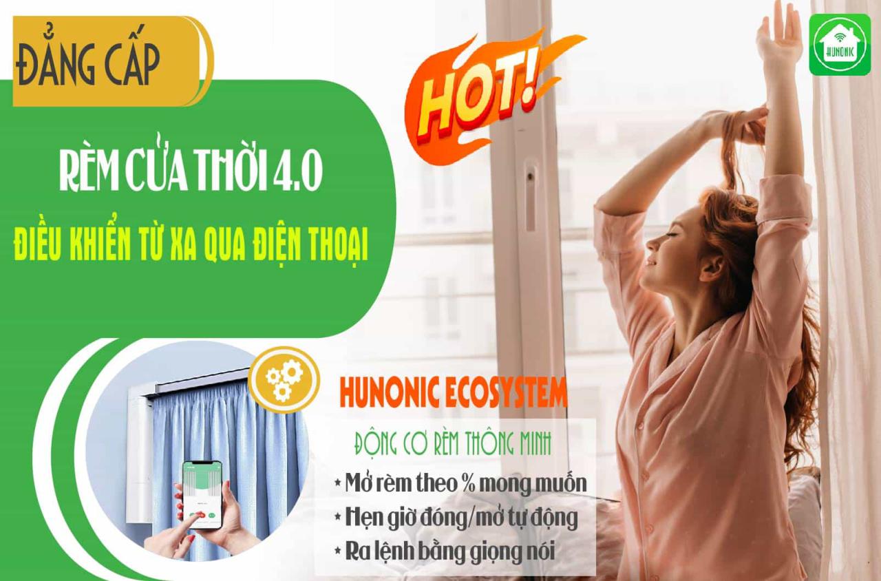 Động cơ rèm wifi thông minh Hunonic Ecosystem điều khiển từ xa 8 dong co rem thong minh 4 min