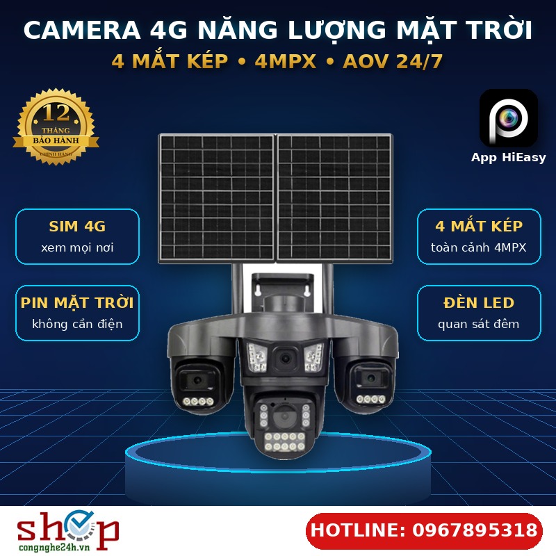 Camera HiEasy 4 mắt SIM 4G năng lượng mặt trời
