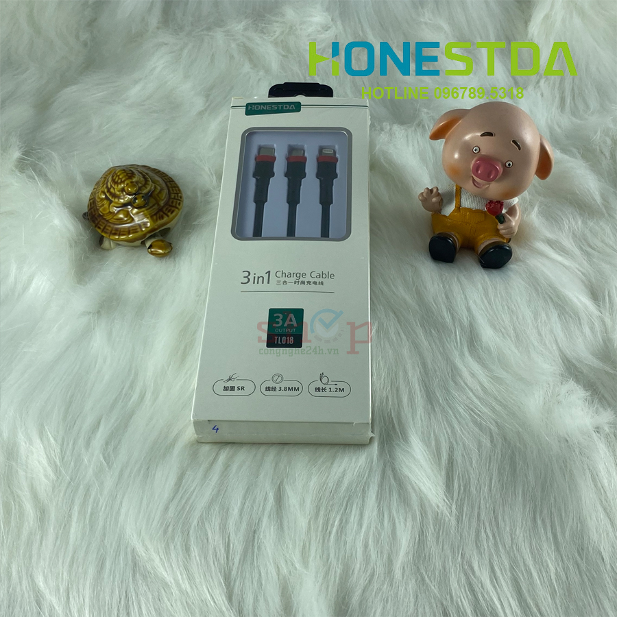 Cáp sạc 3 đầu Lightning Type-C Micro USB 1.2m Honestda TL018