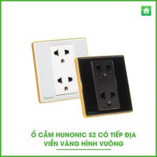 Ổ Cắm Hunonic S2 Vuông Viền Vàng Có Tiếp Địa