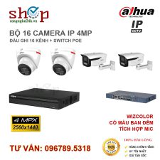 BỘ 16 CAMERA IP DAHUA WIZCOLOR 4MP CÓ MÀU BAN ĐÊM ĐẦU GHI 16 KÊNH