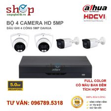 BỘ 4 CAMERA DAHUA FULL COLOR 5MP CÓ MÀU BAN ĐÊM ĐẦU GHI 4 CỔNG