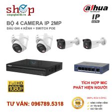 BỘ 4 CAMERA IP DAHUA 2MP CÓ MIC ĐẦU GHI 4 KÊNH + SWITCH POE