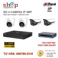 BỘ 4 CAMERA IP DAHUA 4MP CÓ MIC ĐẦU GHI 4 KÊNH + SWITCH POE