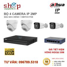 BỘ 4 CAMERA IP DAHUA GIÁ RẺ 2MP ĐẦU GHI 4 KÊNH + SWITCH POE