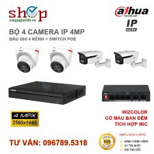 BỘ 4 CAMERA IP DAHUA WIZCOLOR 4MP CÓ MÀU BAN ĐÊM ĐẦU GHI 4 KÊNH