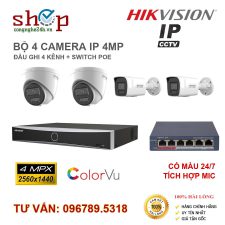 BỘ 4 CAMERA IP HIKVISION COLORVU 4MP CÓ MÀU 24/7 ĐẦU GHI 4 KÊNH