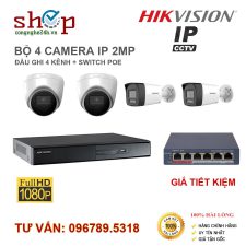BỘ 4 CAMERA IP HIKVISION GIÁ RẺ 2MP ĐẦU GHI 4 KÊNH + SWITCH POE