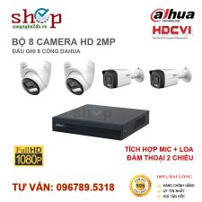 BỘ 8 CAMERA DAHUA ĐÀM THOẠI 2 CHIỀU 2MP ĐẦU GHI 8 CỔNG