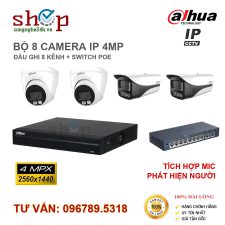 BỘ 8 CAMERA IP DAHUA 4MP CÓ MIC ĐẦU GHI 8 KÊNH + SWITCH POE