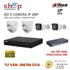 BỘ 8 CAMERA IP DAHUA GIÁ RẺ 2MP ĐẦU GHI 8 KÊNH + SWITCH POE