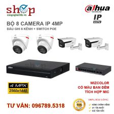 BỘ 8 CAMERA IP DAHUA WIZCOLOR 4MP CÓ MÀU BAN ĐÊM ĐẦU GHI 8 KÊNH