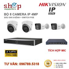 BỘ 8 CAMERA IP HIKVISION 4MP CÓ MIC ĐẦU GHI 8 KÊNH + SWITCH POE