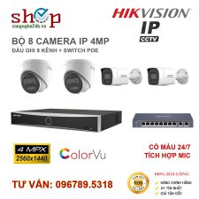BỘ 8 CAMERA IP HIKVISION COLORVU 4MP CÓ MÀU 24/7 ĐẦU GHI 8 KÊNH