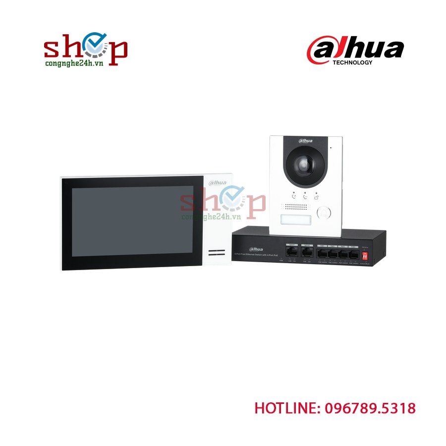 Bộ chuông cửa màn hình Dahua DHI-KTP01L 7 inch PoE (VTO2201F-P + VTH2421FW-P) – góc nhìn khác