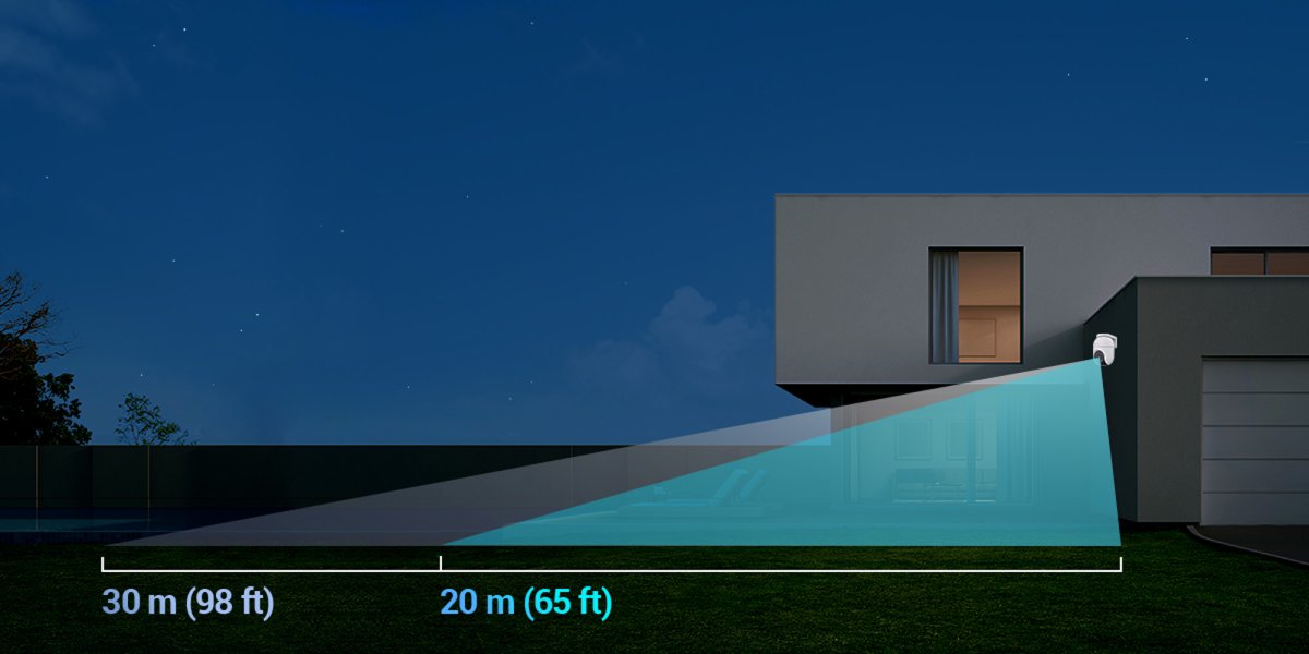 Tầm nhìn đêm đen trắng 30m, có màu 20m