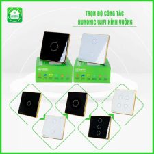Công Tắc Cảm Ứng Wifi Hunonic Mặt Vuông Viền Vàng