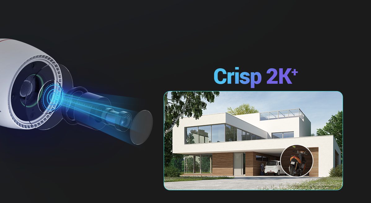 Ống kính 2K⁺ của EZVIZ H3c 2K⁺ và hình ngôi nhà sắc nét