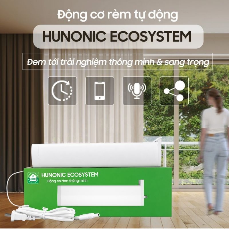 Động cơ rèm Hunonic Ecosystem điều khiển bằng điện thoại, giọng nói, hẹn giờ