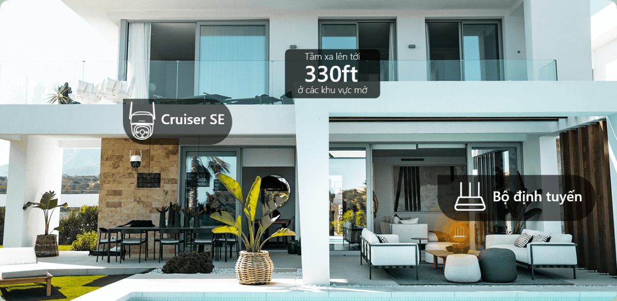 Tầm Wi‑Fi tới 330ft giữa camera Cruiser SE và bộ định tuyến