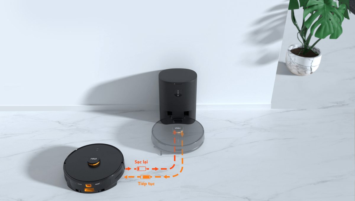 Robot tự về trạm sạc rồi tiếp tục dọn
