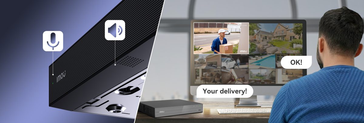 Nói chuyện với người giao hàng qua micro và loa trên đầu ghi Imou
