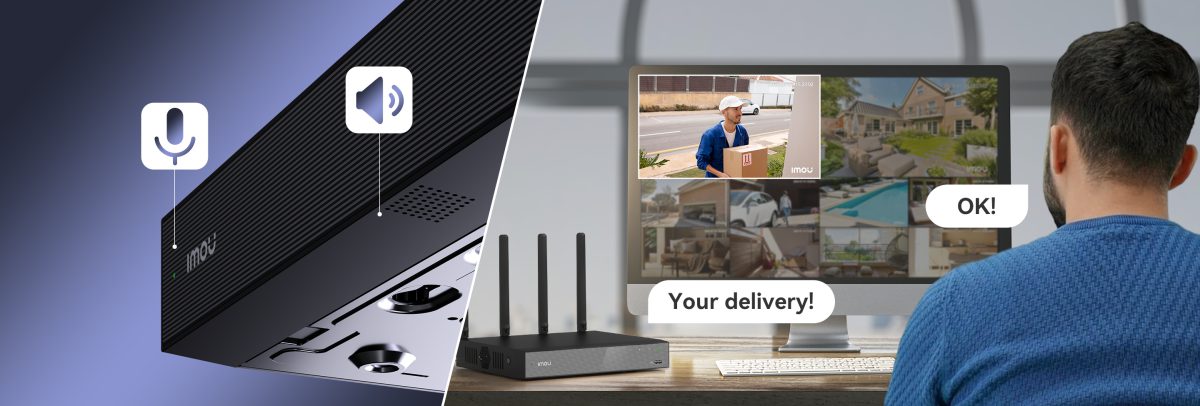 Nói chuyện với người giao hàng qua micro và loa trên đầu ghi Imou N118W