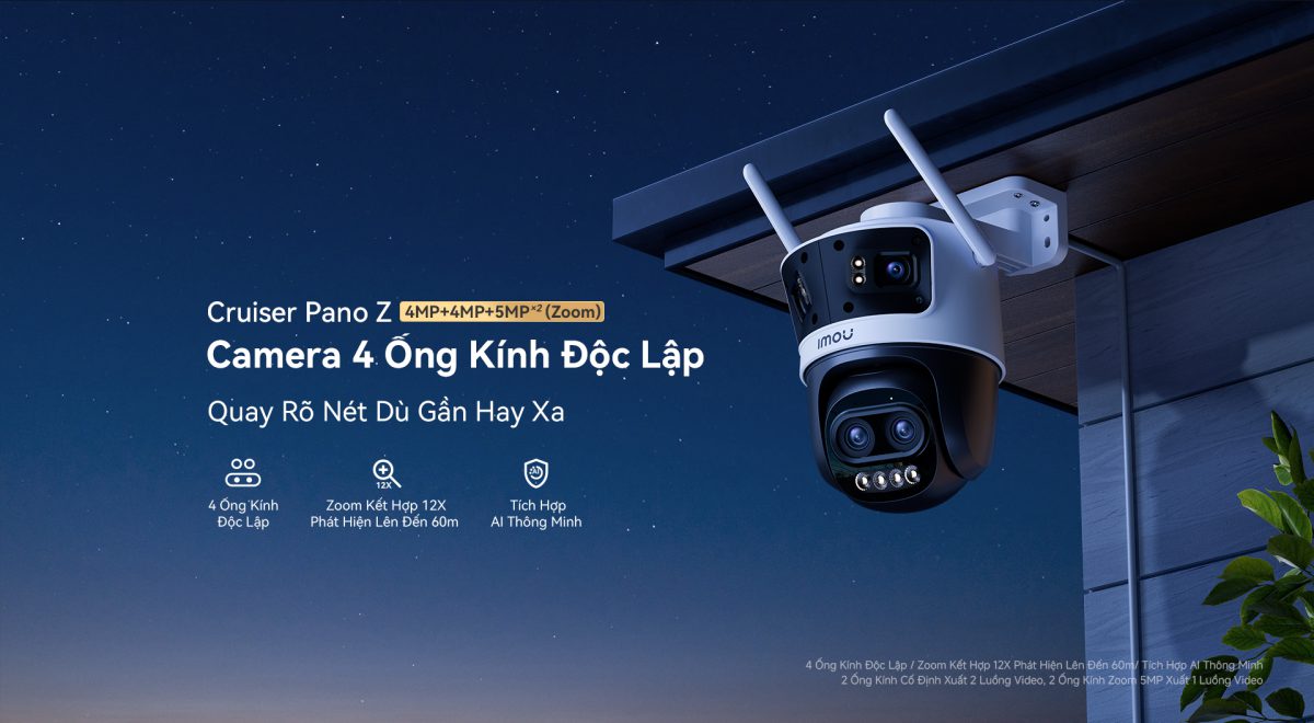 Camera Imou Cruiser Pano Z 3 mắt lắp dưới mái hiên ban đêm