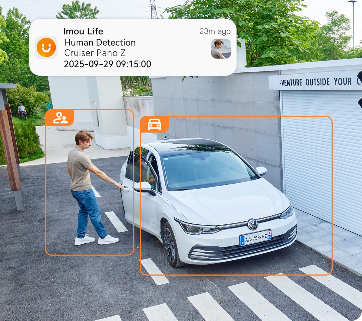 AI phát hiện người và ô tô, báo về app Imou Life
