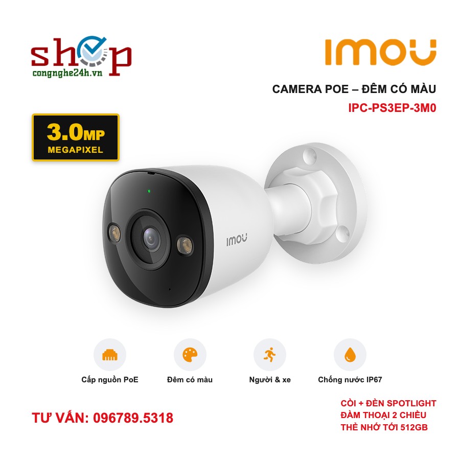 imou-poe-bullet-3mp-ps3ep-anh-dai-dien Camera IP PoE Imou PS3E 3MP IPC-PS3EP-3M0 thân trụ ngoài trời, ban đêm có màu