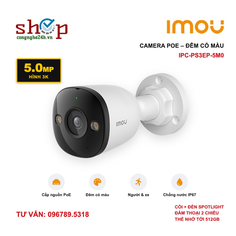 imou-poe-bullet-5mp-ps3ep-anh-dai-dien Camera IP PoE Imou PS3E 5MP IPC-PS3EP-5M0 thân trụ ngoài trời, ban đêm có màu