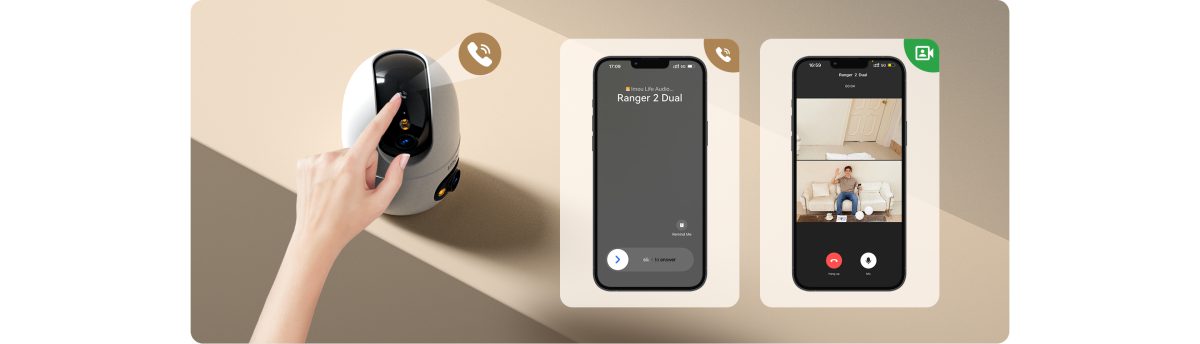 Bấm nút gọi trên camera, điện thoại nhận cuộc gọi video