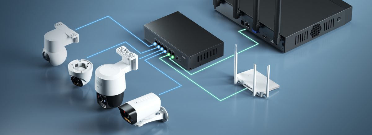 Switch SF106P nối camera PoE, đầu ghi và router