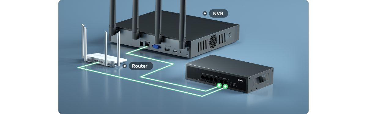 SF106P nối với đầu ghi NVR và router