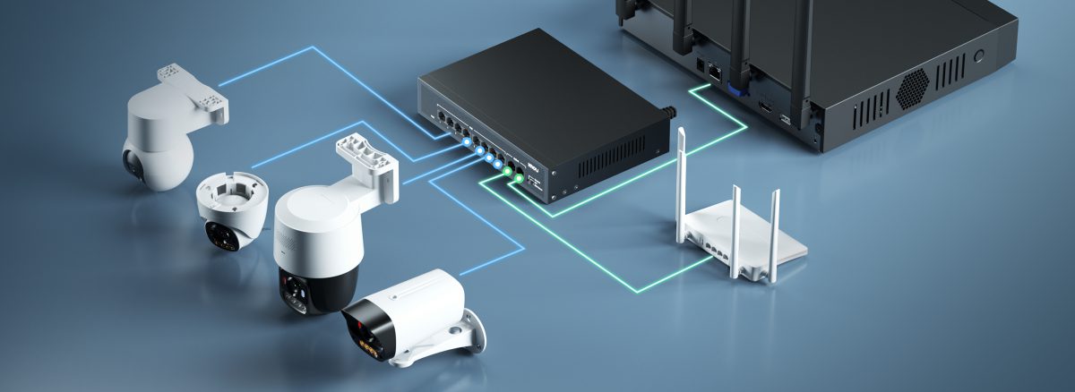 Switch SF110P nối camera PoE, đầu ghi và router