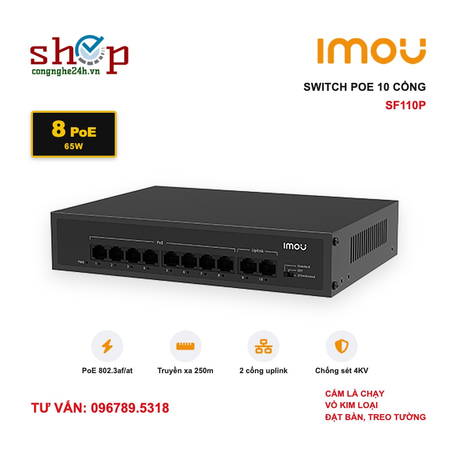 imou-switch-poe-sf110p-anh-dai-dien Switch PoE Imou SF110P 10 cổng (8 PoE + 2 uplink) 65W, truyền xa 250m