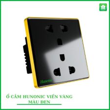 Ổ Cắm Hunonic Vuông Viền Vàng Có Tiếp Địa