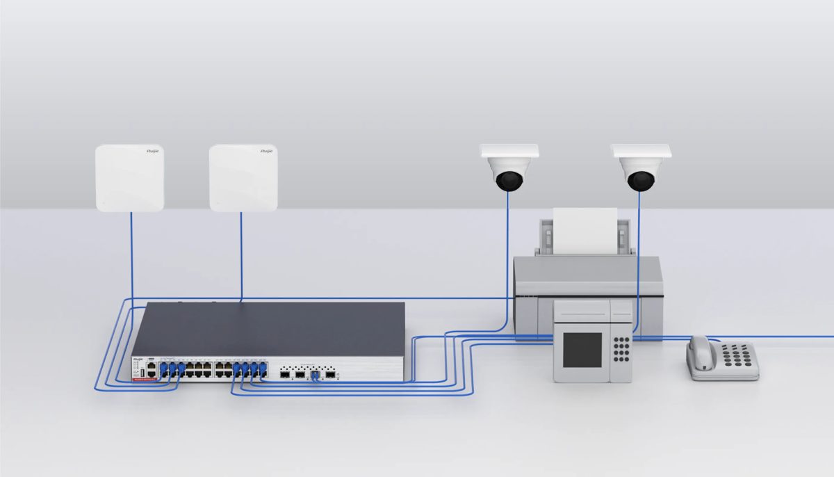 RG-CS83-24GT4XS-PD cấp nguồn PoE+ cho bộ phát Wi‑Fi, camera, điện thoại IP