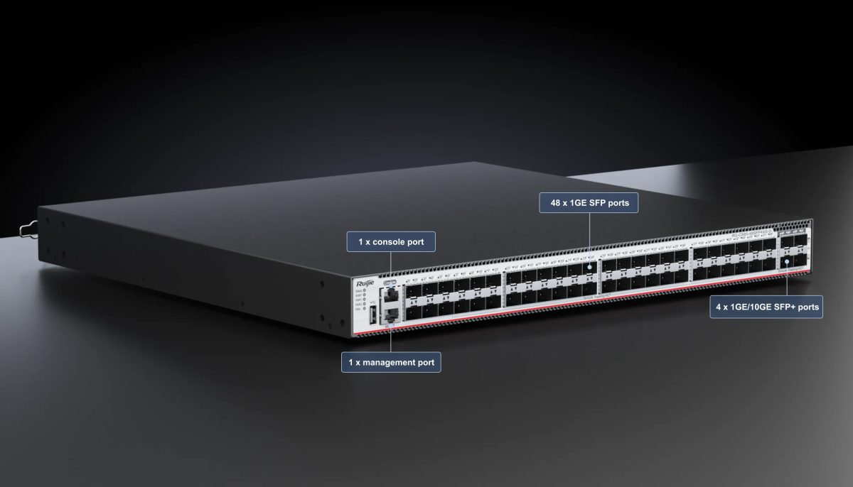 RG-CS85-48SFP4XS-D: 48 khe SFP, 4 khe SFP+, cổng console và cổng quản lý