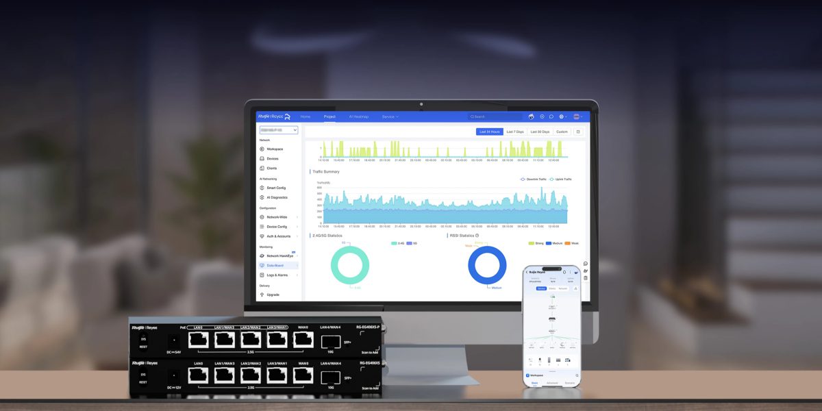 Theo dõi mạng RG-EG406XS-P trên Ruijie Cloud bằng máy tính và điện thoại