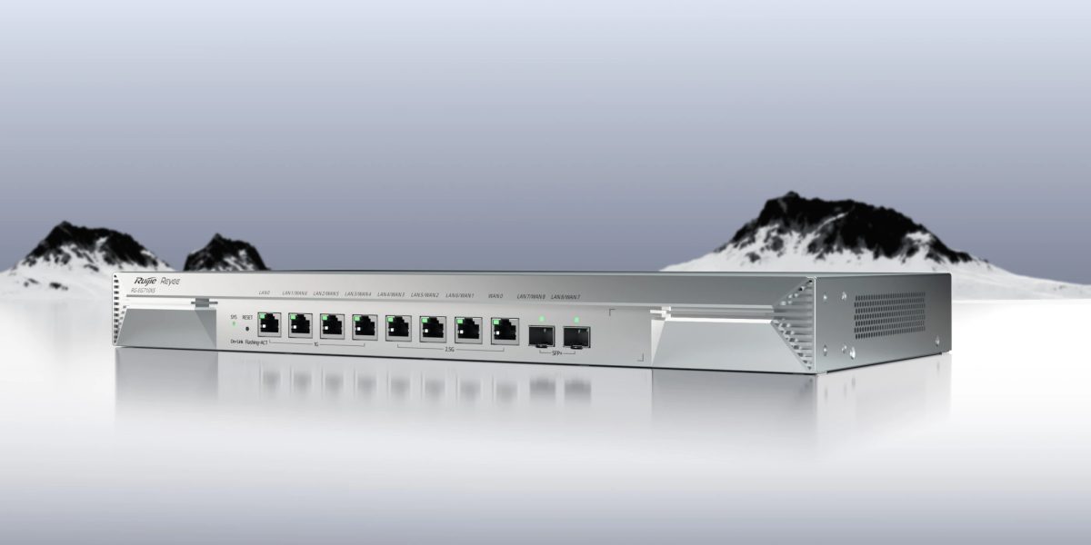Router Ruijie Reyee RG-EG710XS – mặt trước với 8 cổng RJ45 và 2 cổng SFP+