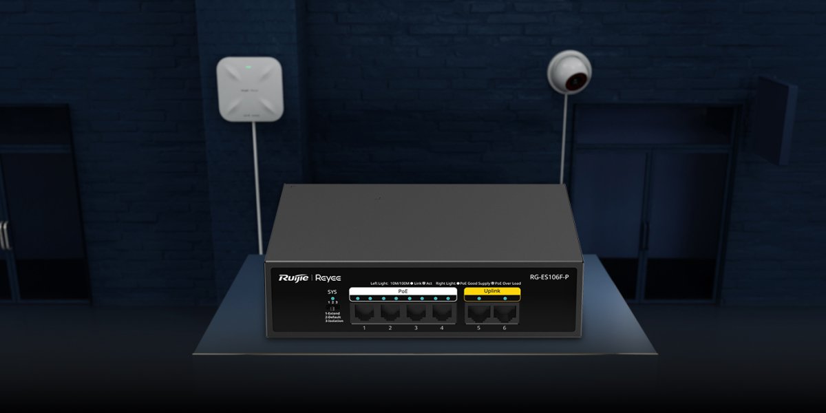 Switch PoE Ruijie Reyee RG-ES106F-P cấp nguồn cho camera và Wi‑Fi