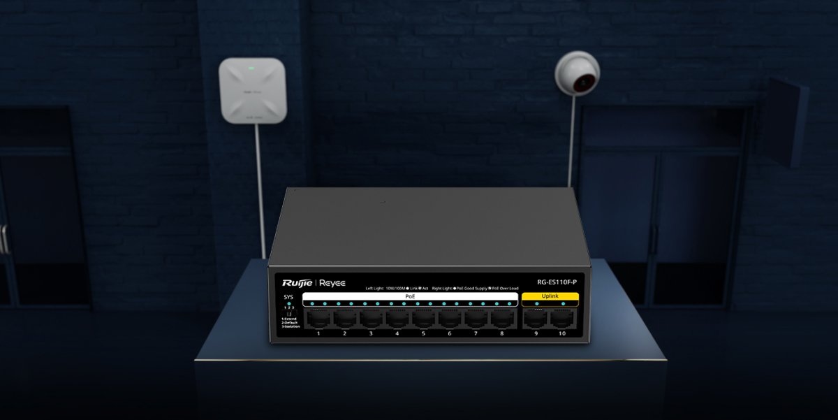 Switch PoE Ruijie Reyee RG-ES110F-P cấp nguồn cho camera và Wi‑Fi