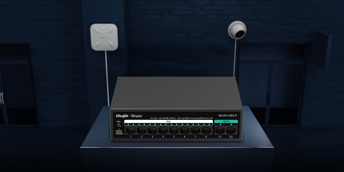 Switch PoE Ruijie Reyee RG-ES110FG-P cấp nguồn cho camera và Wi‑Fi